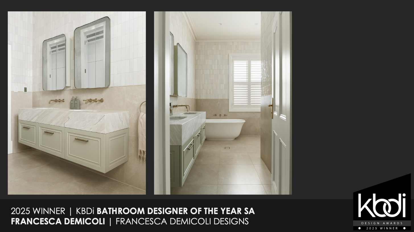 Evandale Project- 2025 Winner of the KBDI Bathroom Designer of the Year, SA – Francesca Demicoli Designs
